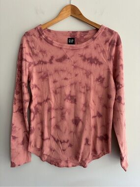 GAP Blush Pink Tie-Dye Long Sleeve Thermal Waffle Knit Top Medium